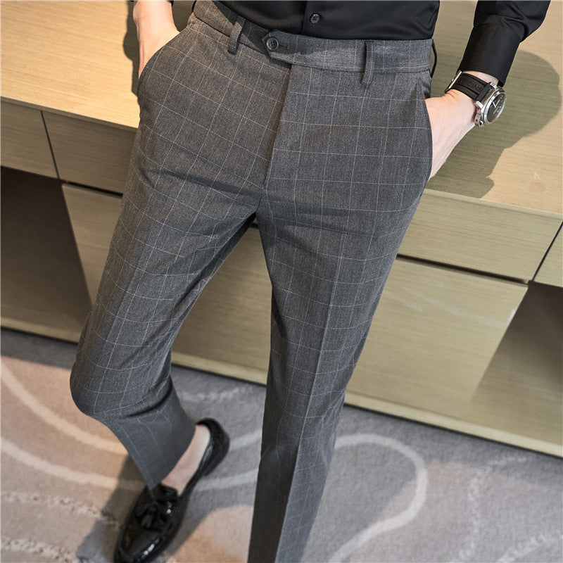 Textured Plaid Dress Pants In A Korean-style Slim-fit