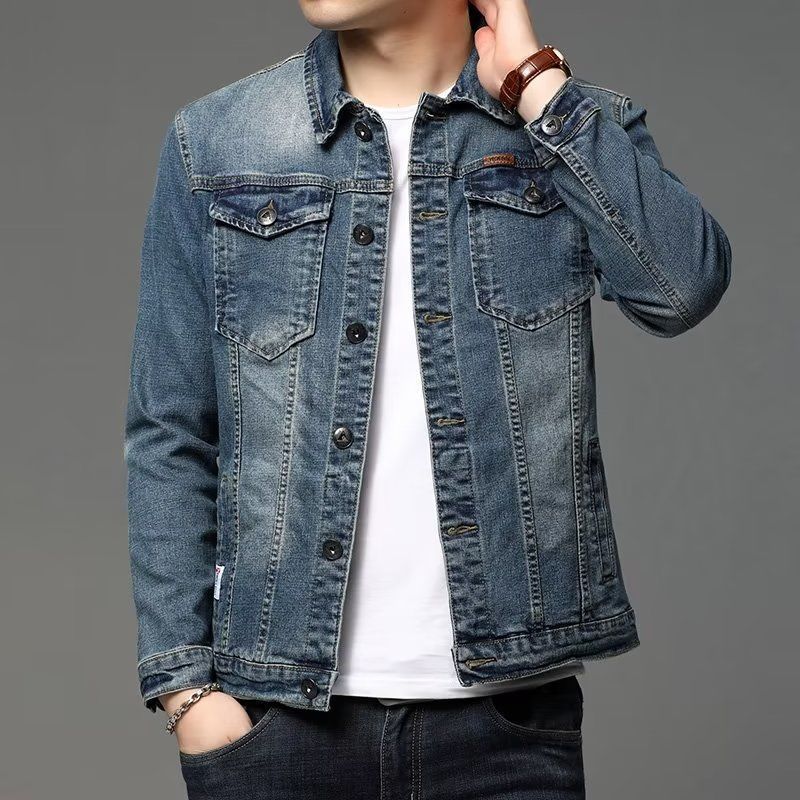Mens Denim Jacket Korean-StyleHandsome And Slim-Fit