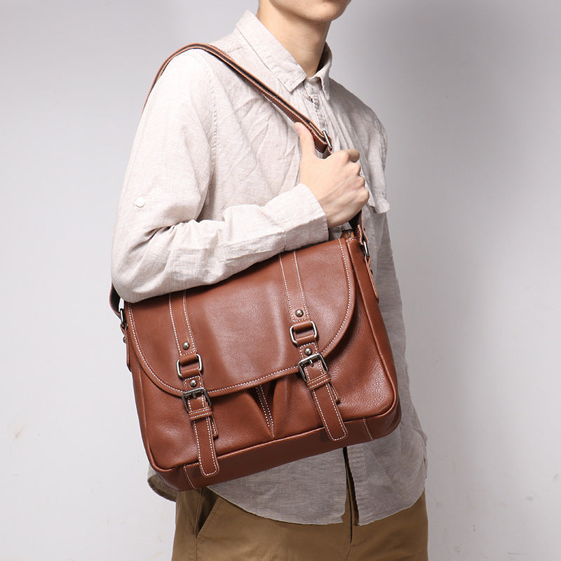 Men’s Full-Grain Leather Shoulder Bag – Large Capacity Vintage Messenger Bag
