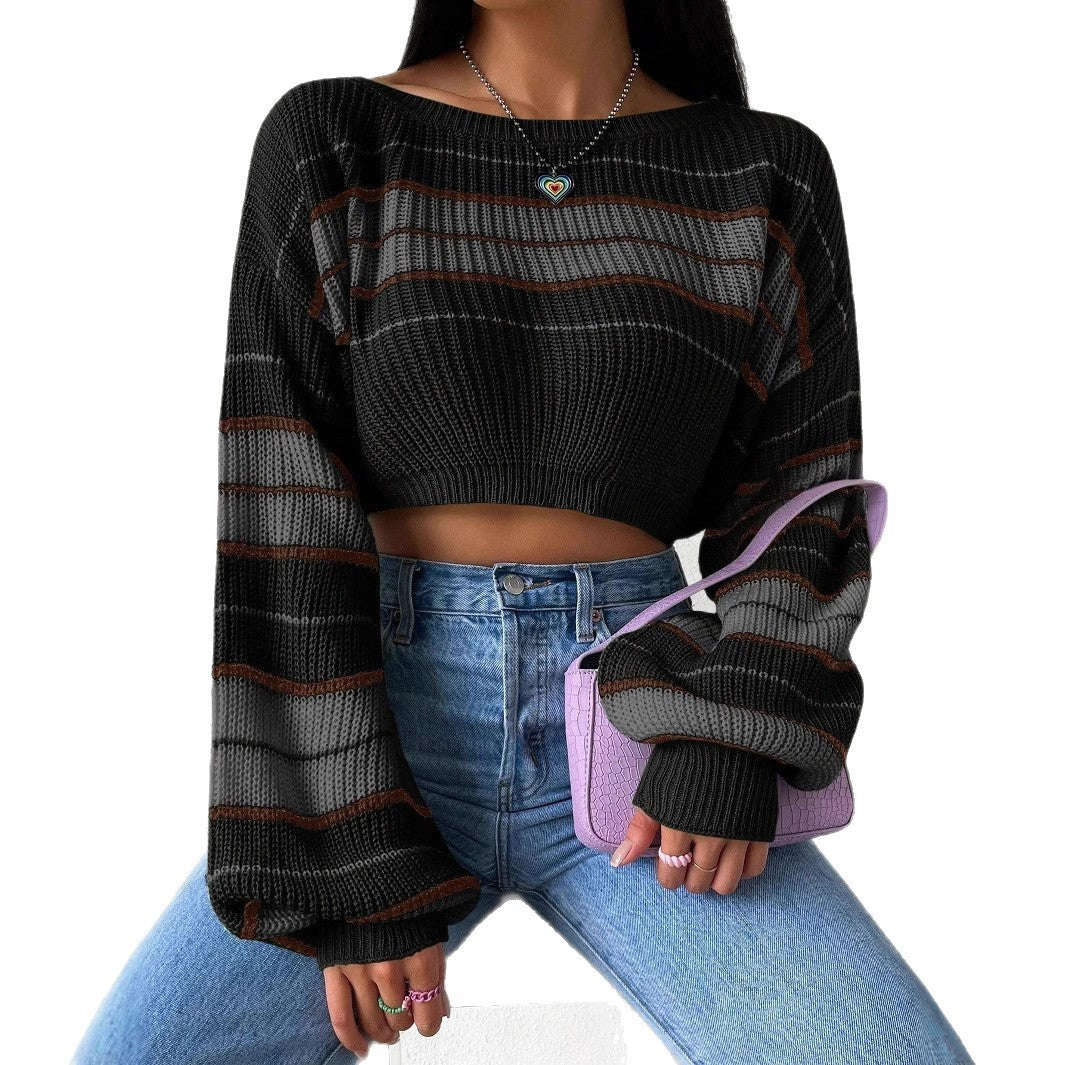 Knitted Contrast Color Striped Loose All-match Long Sleeve PLAYAAS CULTURE 