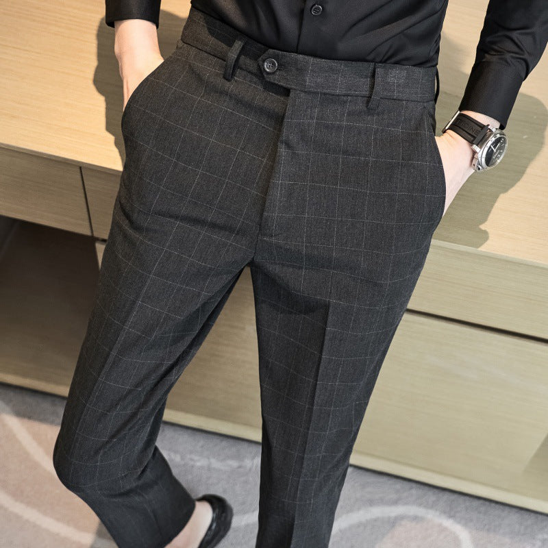 Textured Plaid Dress Pants In A Korean-style Slim-fit