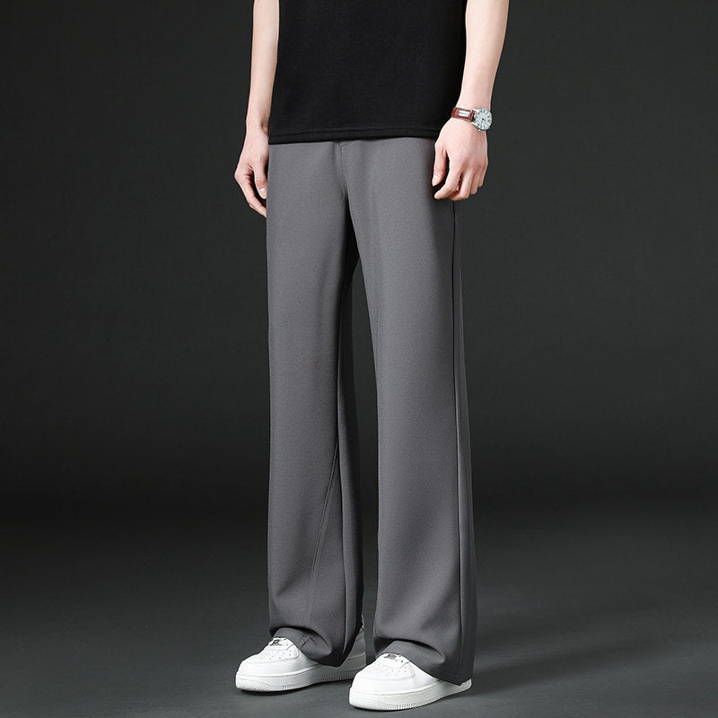 Mens Solid-Color Casual Straight-Leg Loose Wide-Leg Pants