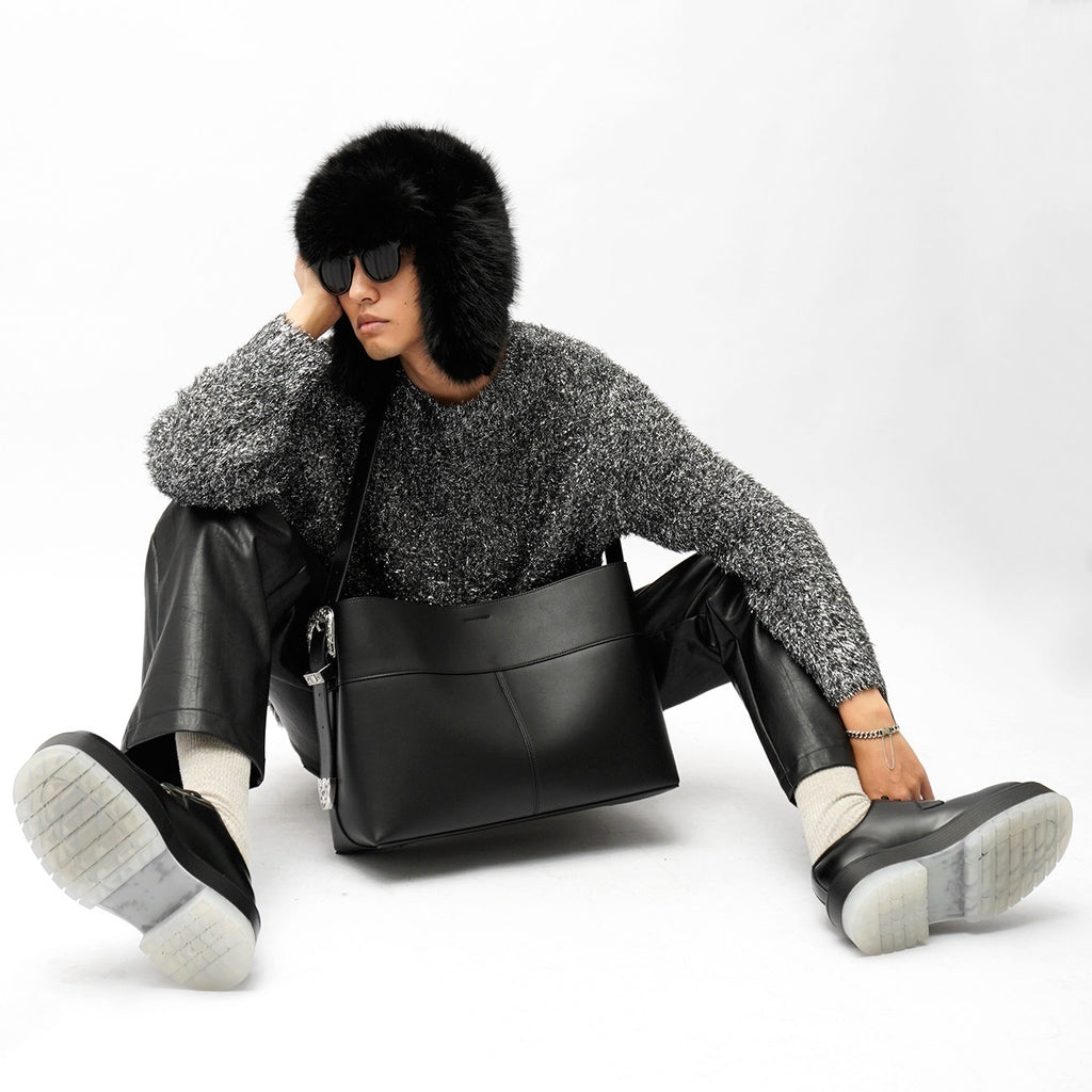 Large Silver Designer Bag for Men – Niche Fashion Metallic Shoulder Bag