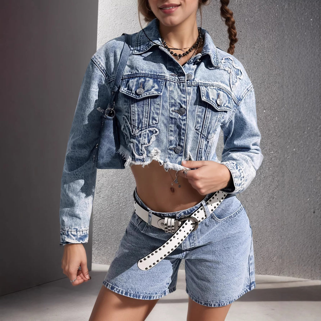 Womens Retro Slim Fit Denim Jacket – Vintage Style Fitted Jean Jacket