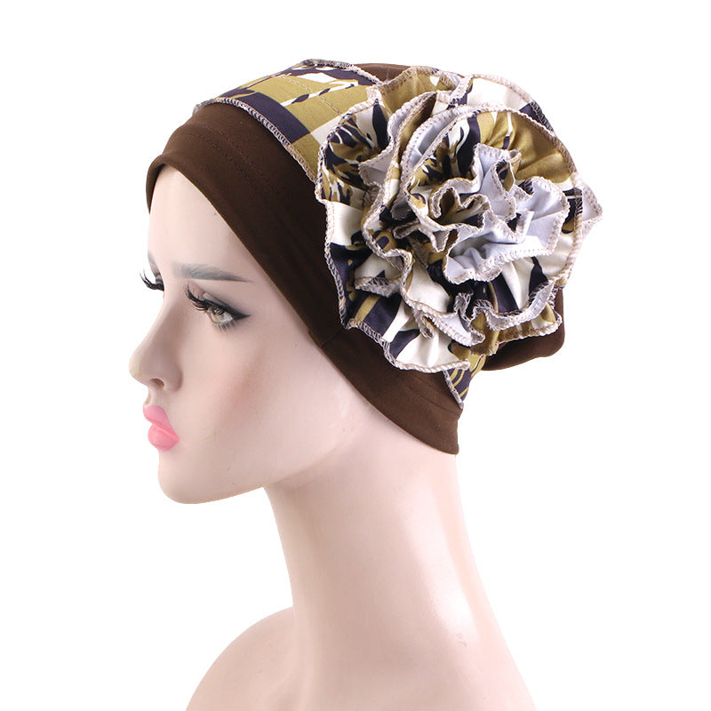 With Side Floral Design Headscarf-style Hat Chemo Postpartum Hair-protecting Cap