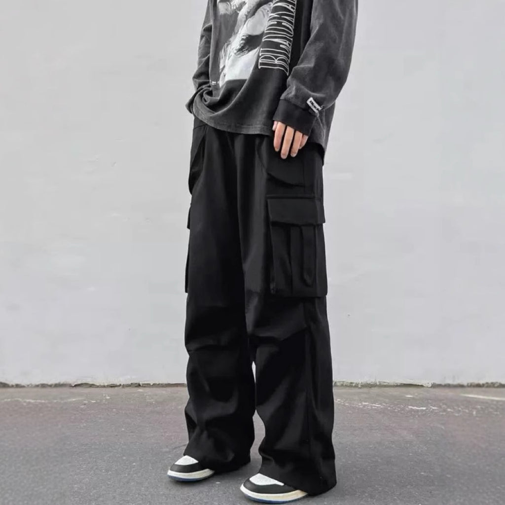 Mid-rise Wide-leg Parachute Pants Casual Slimming Workwear Trousers