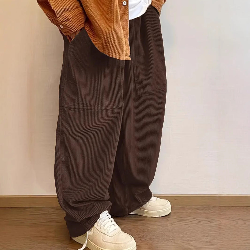 Loose-fitting Corduroy Retro Pants With A Stretchy Elastic Waist Available