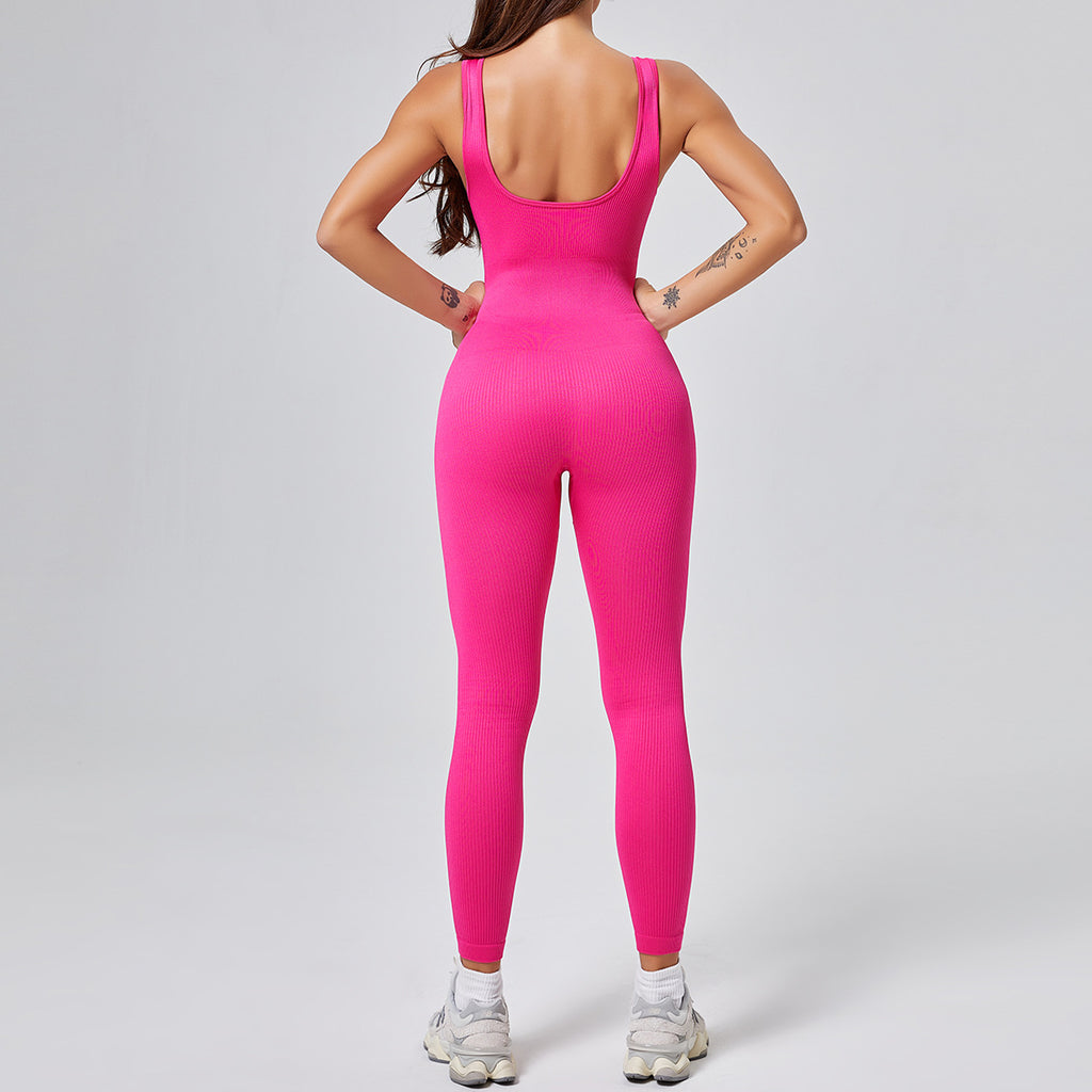 Threaded-knit Tummy-control Butt-lifting Form-fitting Breathable U-neck Bodysuit