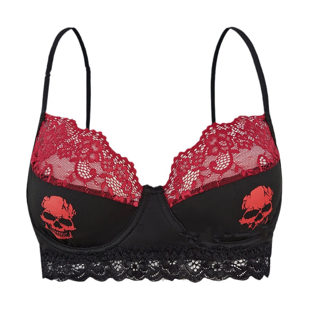 Women's Skull Print Contrast Color Fashion Bra – Stylish Sports Bra