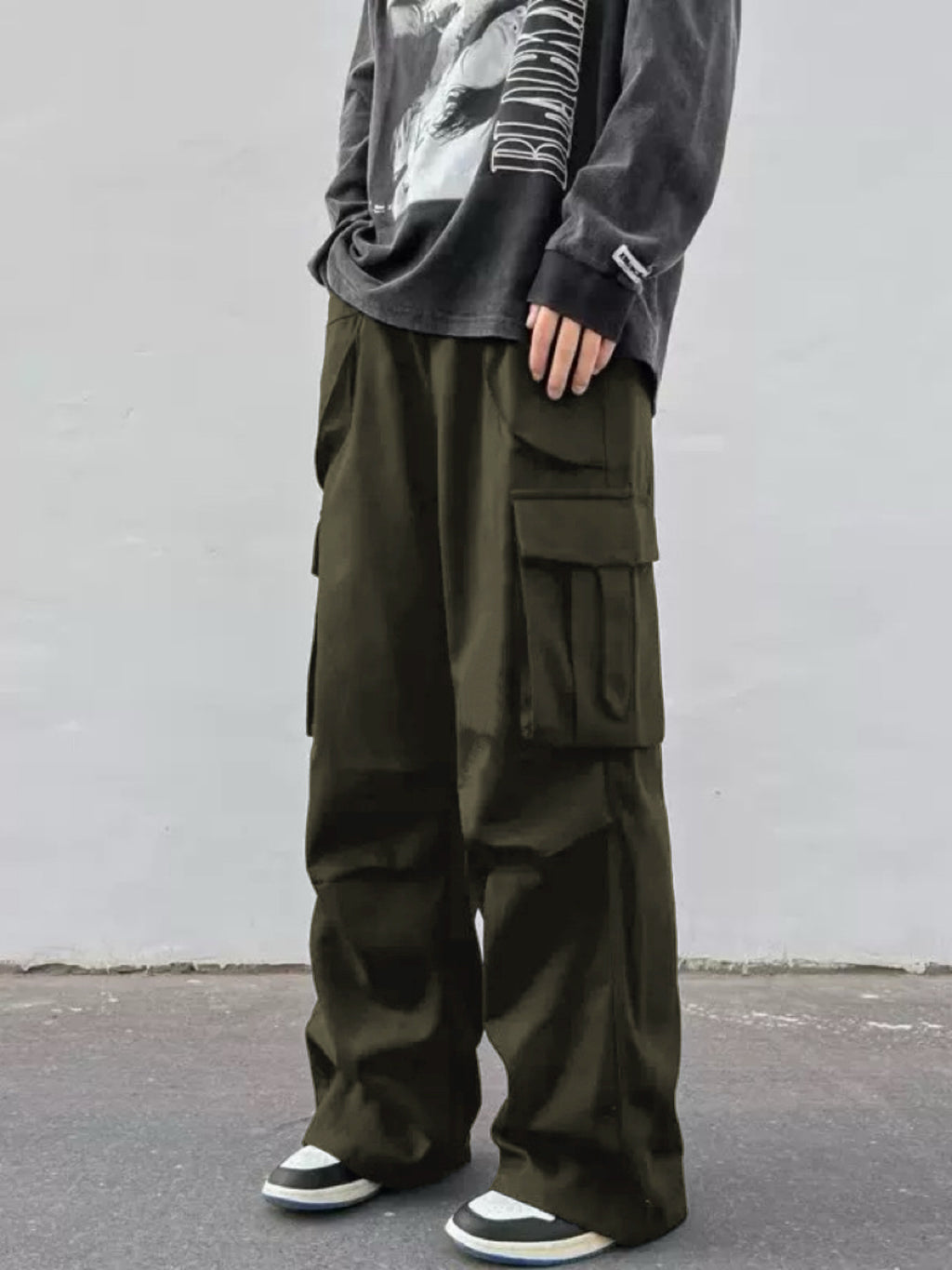 Mid-rise Wide-leg Parachute Pants Casual Slimming Workwear Trousers