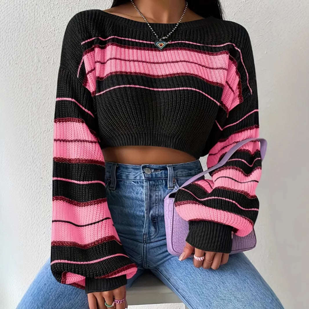 Knitted Contrast Color Striped Loose All-match Long Sleeve PLAYAAS CULTURE 
