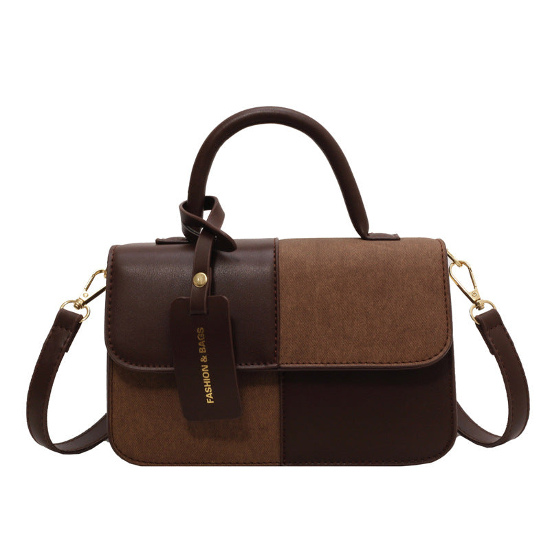 Contrast Patchwork Crossbody Shoulder Bag – Compact Square Fashion Handbag