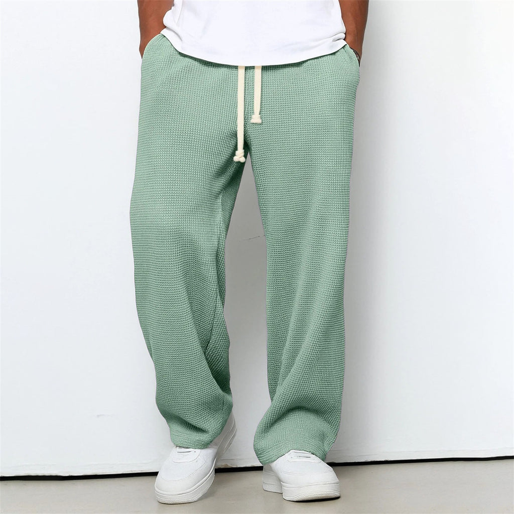 Mens Relaxed-fit Waffle-knit Wide-leg Athleisure Pants