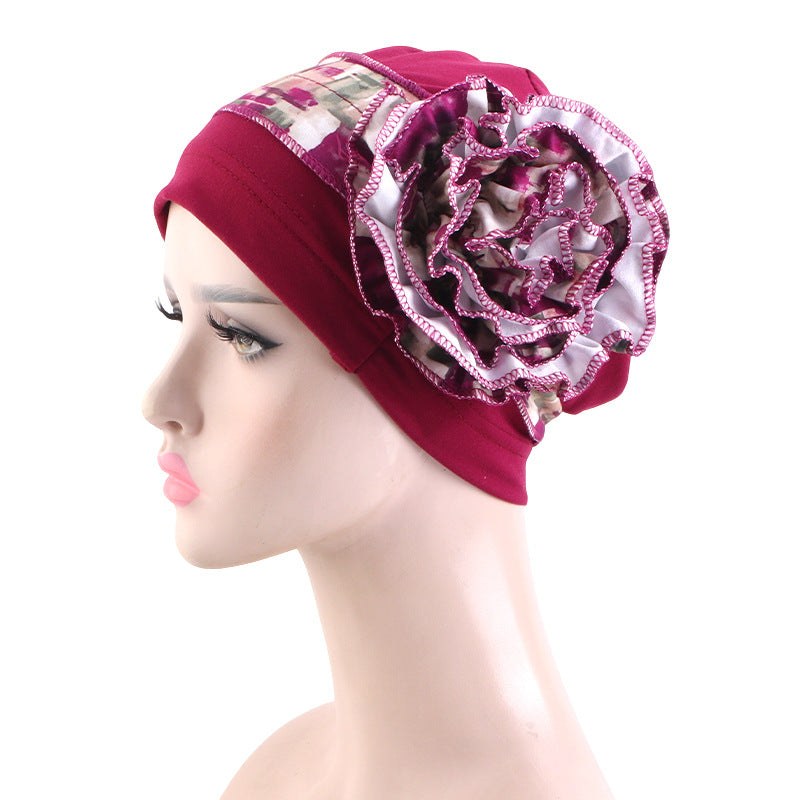 With Side Floral Design Headscarf-style Hat Chemo Postpartum Hair-protecting Cap