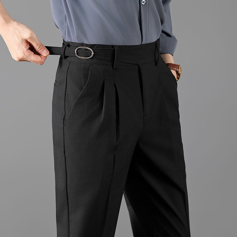 Mens Slim-Fit Straight-Leg Trousers In British Style