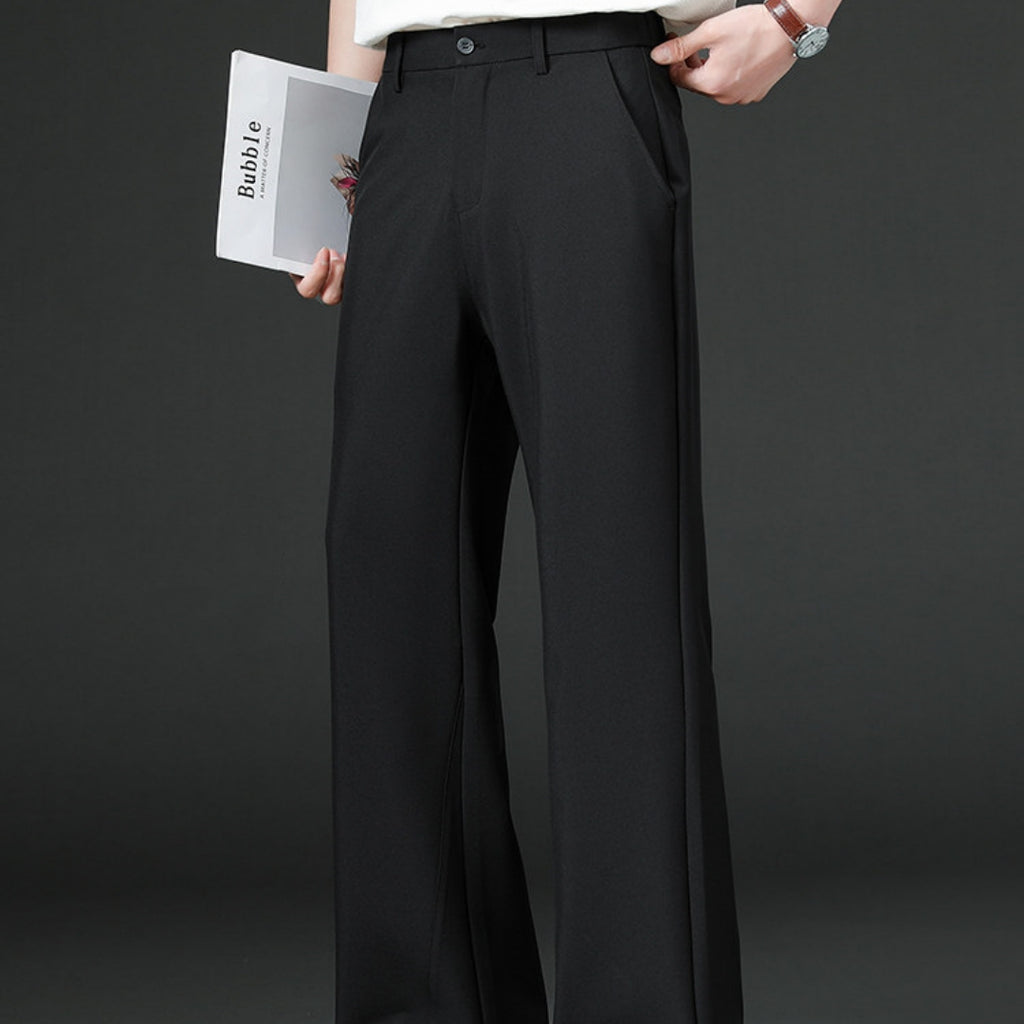 Mens Solid-Color Casual Straight-Leg Loose Wide-Leg Pants
