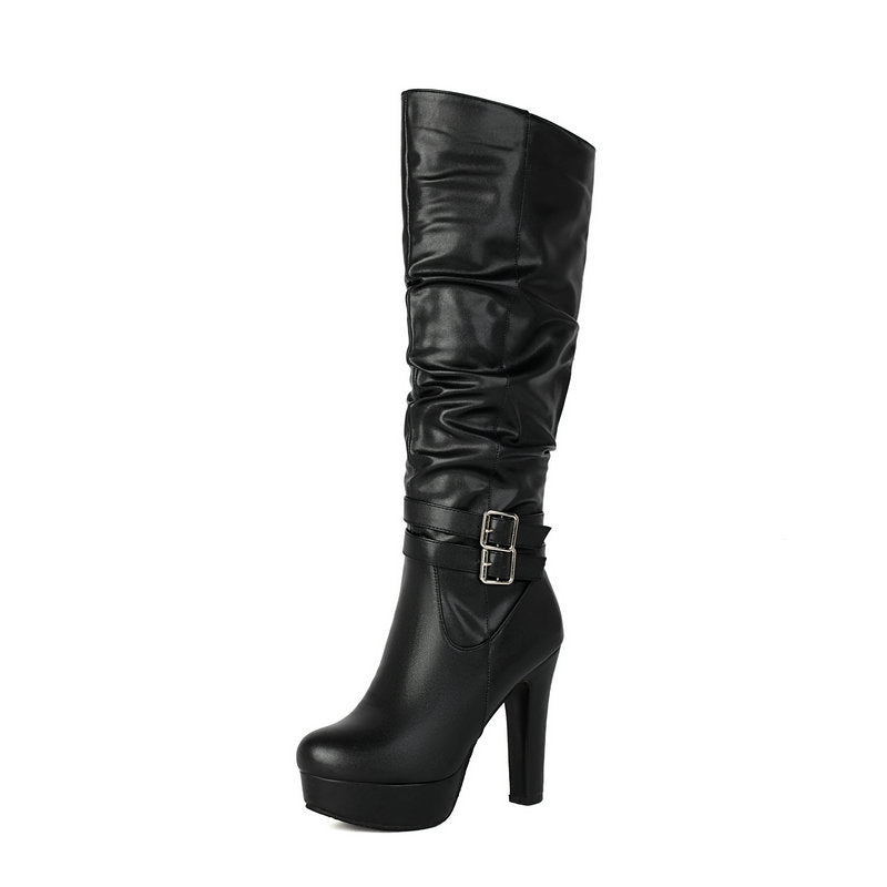 Chunky-heeled Over-the-knee Plus-size Boots For Women