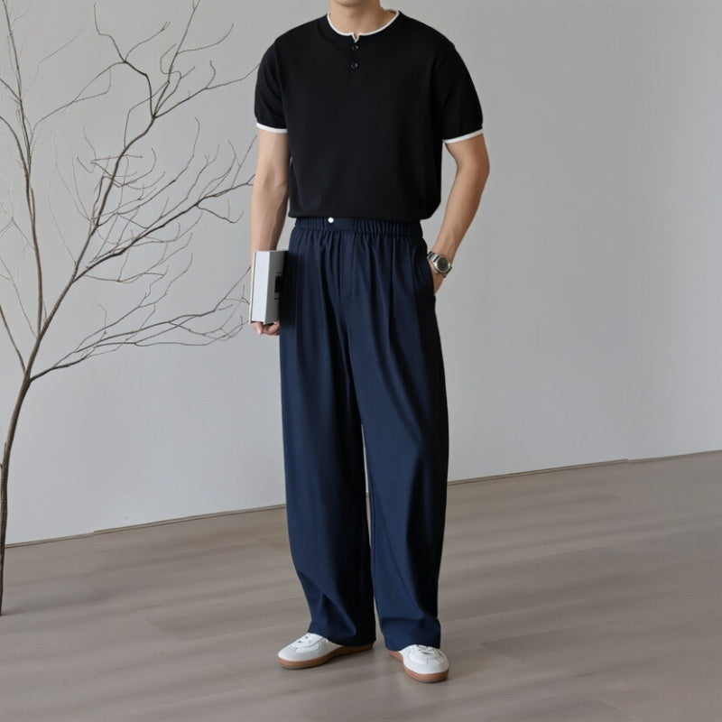 Mens Wide Leg Relaxed Fit Straight Leg Casual Pants
