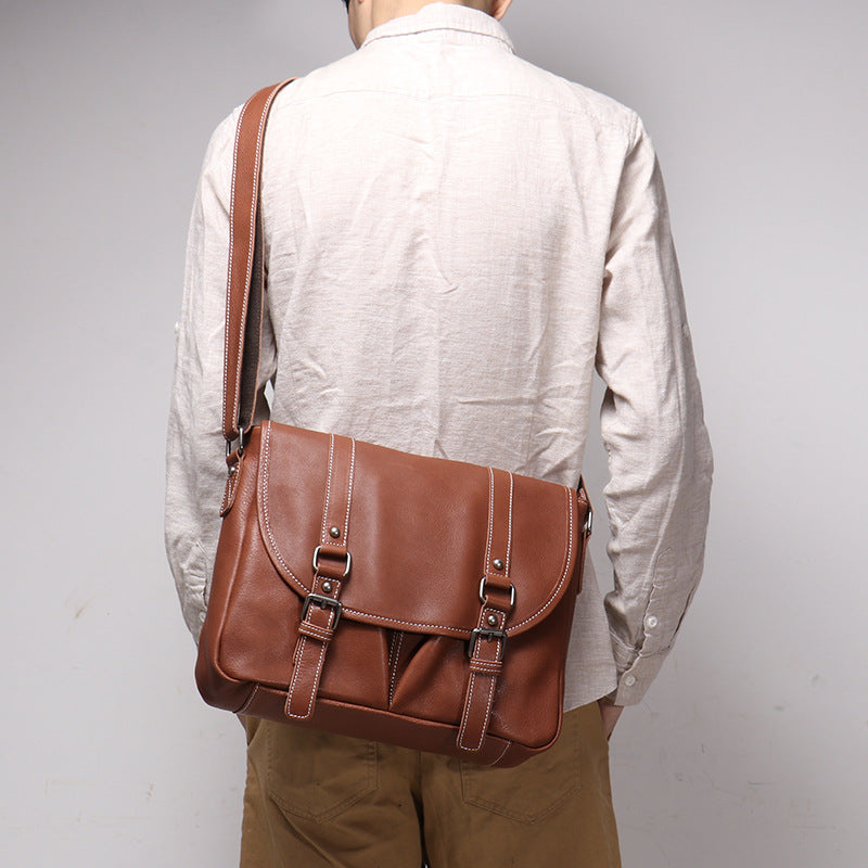 Men’s Full-Grain Leather Shoulder Bag – Large Capacity Vintage Messenger Bag