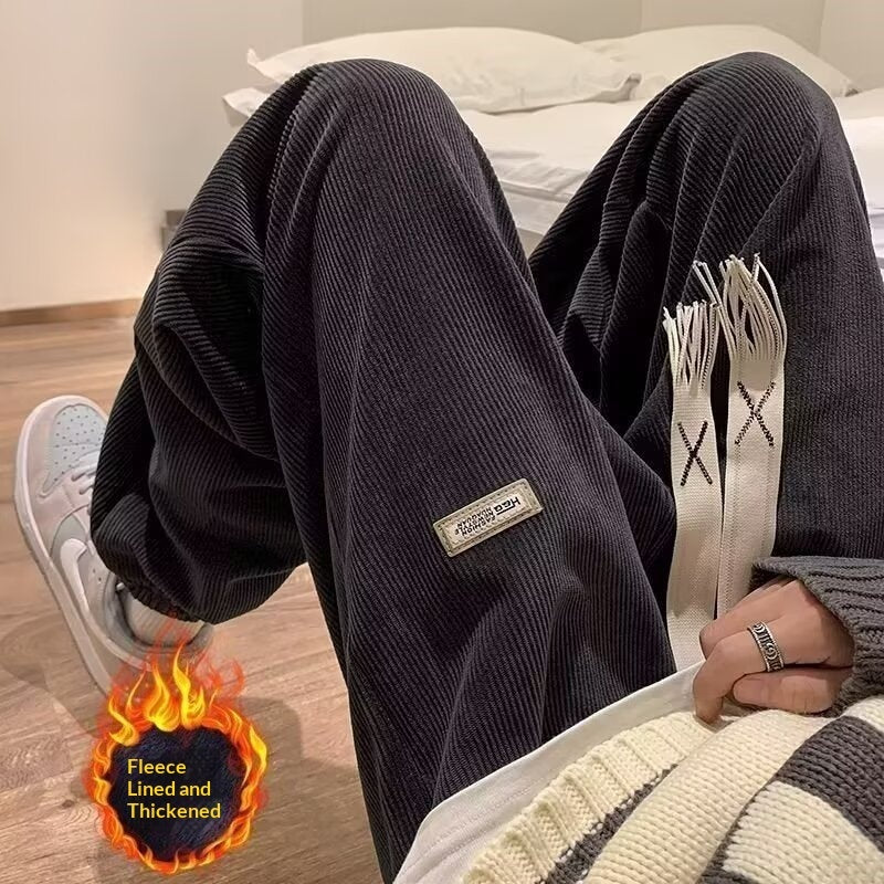 Mens Thickened Loose-Fit Straight-Cut Casual Pants