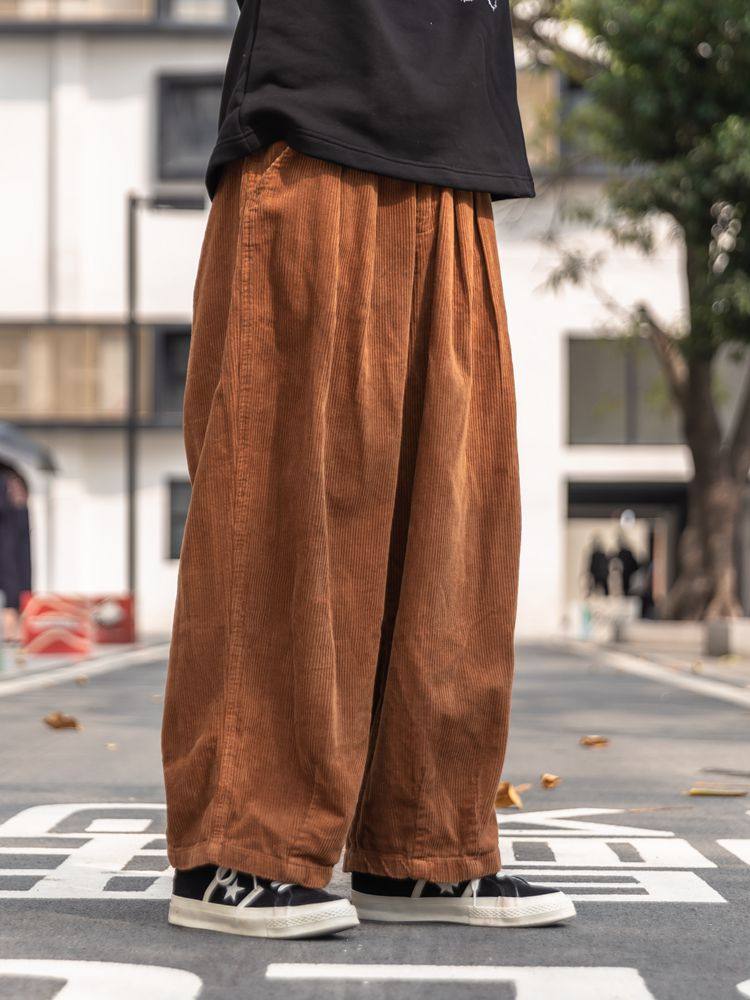 Men’s Retro Corduroy Cargo Pants – Wide Leg Autumn Winter Trousers