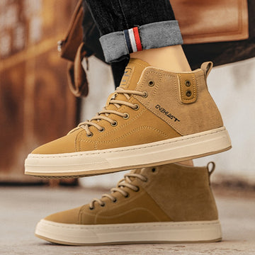 Retro mid-top board shoes made with soft leather for autumn and winter wear. Stylish streetwear sneakers perfect for casual outfits and everyday comfort.