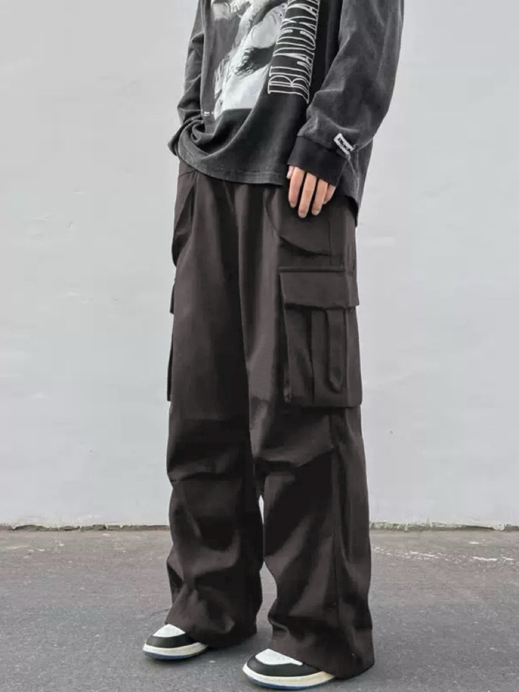 Mid-rise Wide-leg Parachute Pants Casual Slimming Workwear Trousers