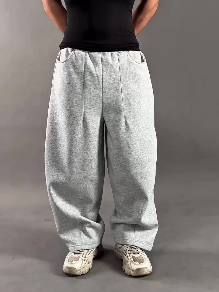 Light Grey Heavyweight Cotton Blend 3D Wide-Leg Sweatpants