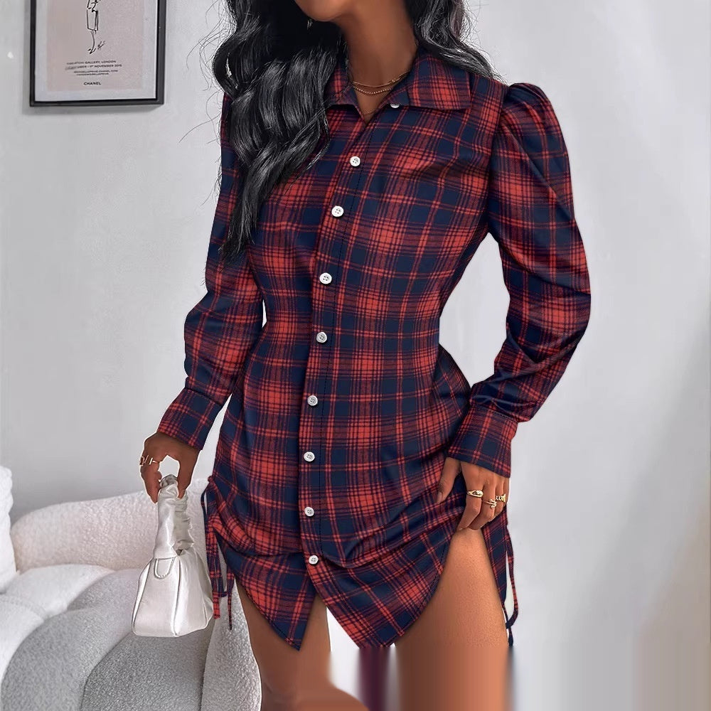 Brushed Flannel Plaid Long Sleeve Shirt Dress