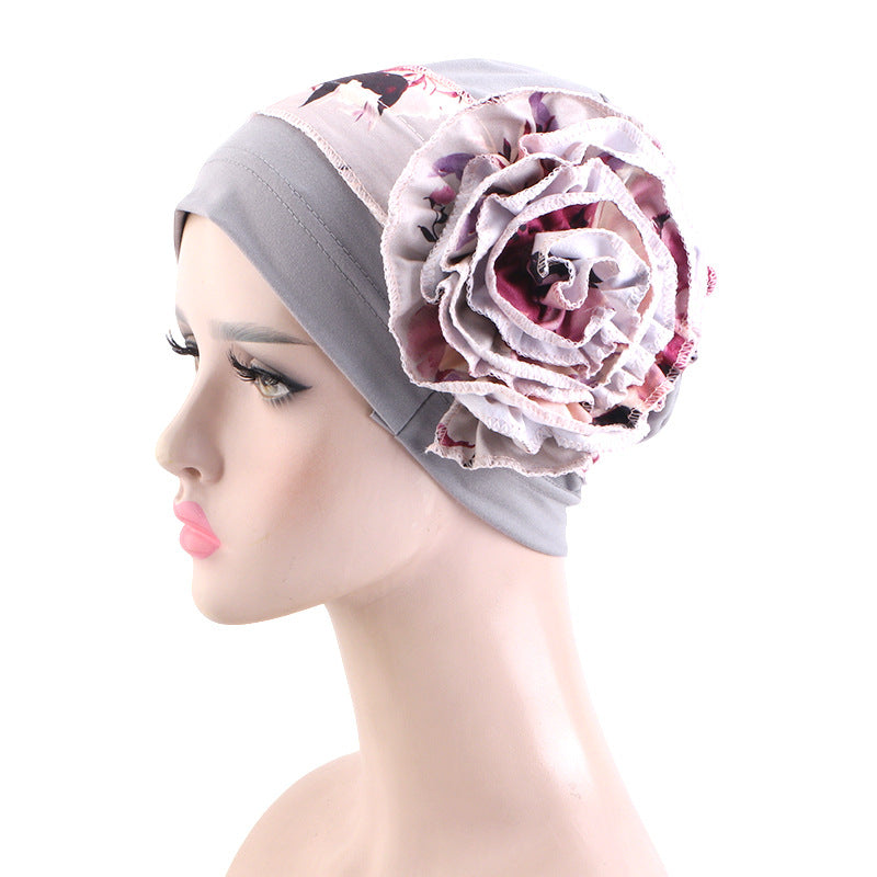 With Side Floral Design Headscarf-style Hat Chemo Postpartum Hair-protecting Cap