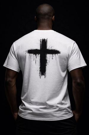 Luxury streetwear T-shirt featuring skull front graphic and dripped cross back design. PLAYAAS CULTURE® delivers bold symbolism, premium fit, and Blackpresure-driven identity.