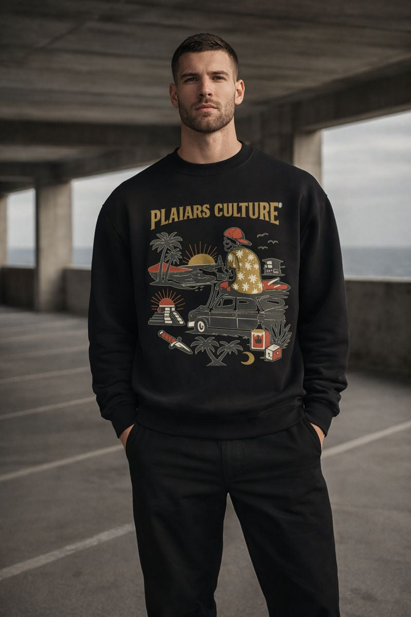 PLAYAAS CULTURE® Coastal Narrative Crewneck – Black