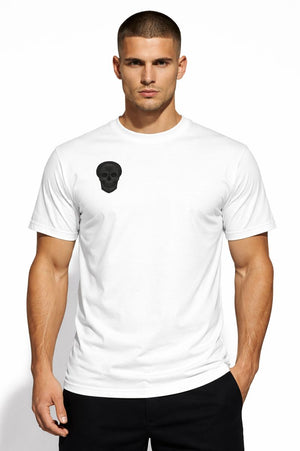 PLAYAAS CULTURE Blackpressure white t-shirt front view skull logo