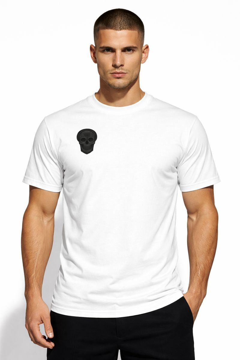 PLAYAAS CULTURE Blackpressure white t-shirt front view skull logo