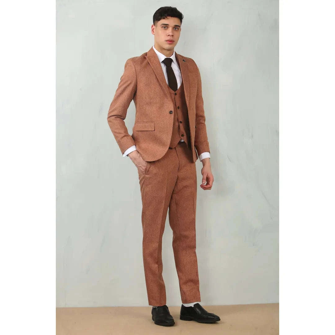 Men's Camel Tailored Fit Wedding 3 Piece Suit