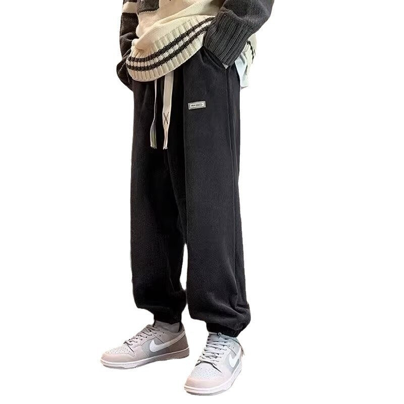 Mens Thickened Loose-Fit Straight-Cut Casual Pants