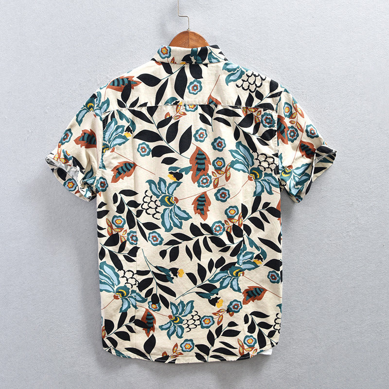 Mens Japanese-style Printed Casual Short-Sleeve Shirt