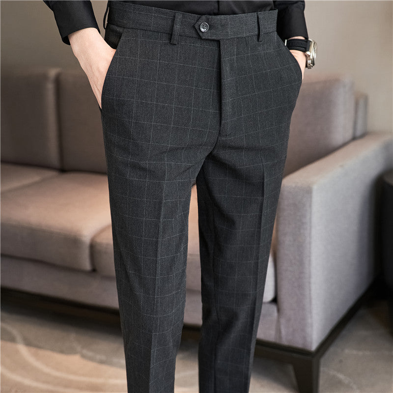 Textured Plaid Dress Pants In A Korean-style Slim-fit