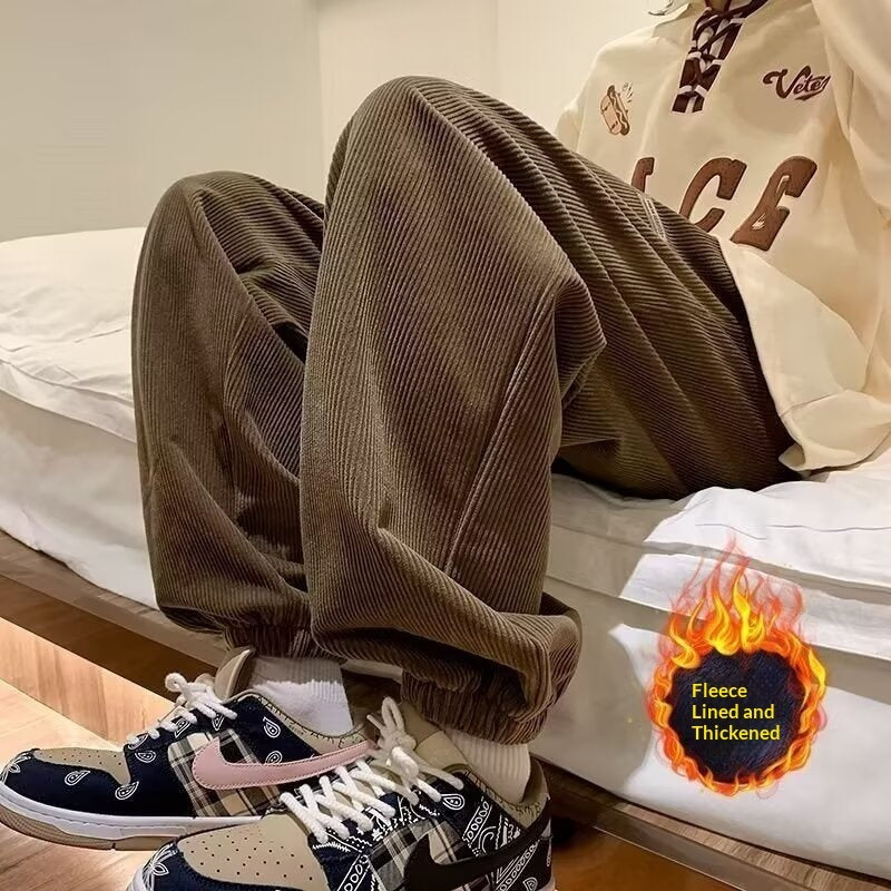 Mens Thickened Loose-Fit Straight-Cut Casual Pants