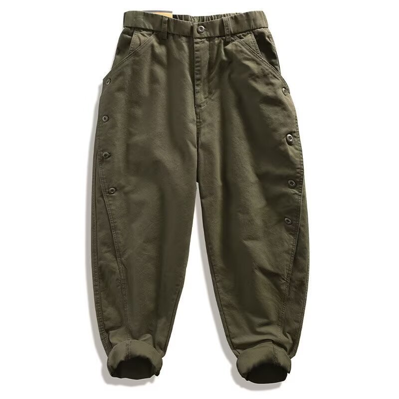 Mens Statement Cargo Pants With A Bold Structured Row Of Buttons
