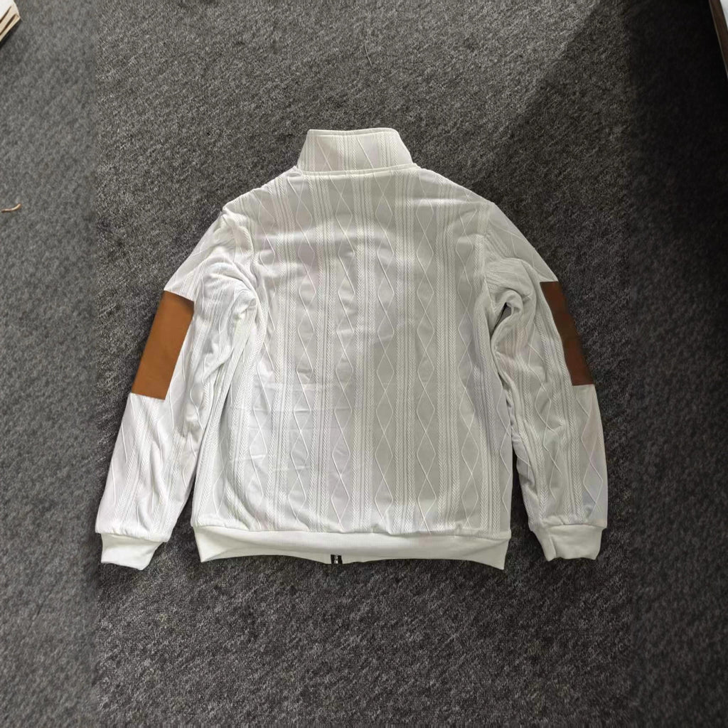 Color-block Textured Fleece-lined Zip-up Casual Jacket