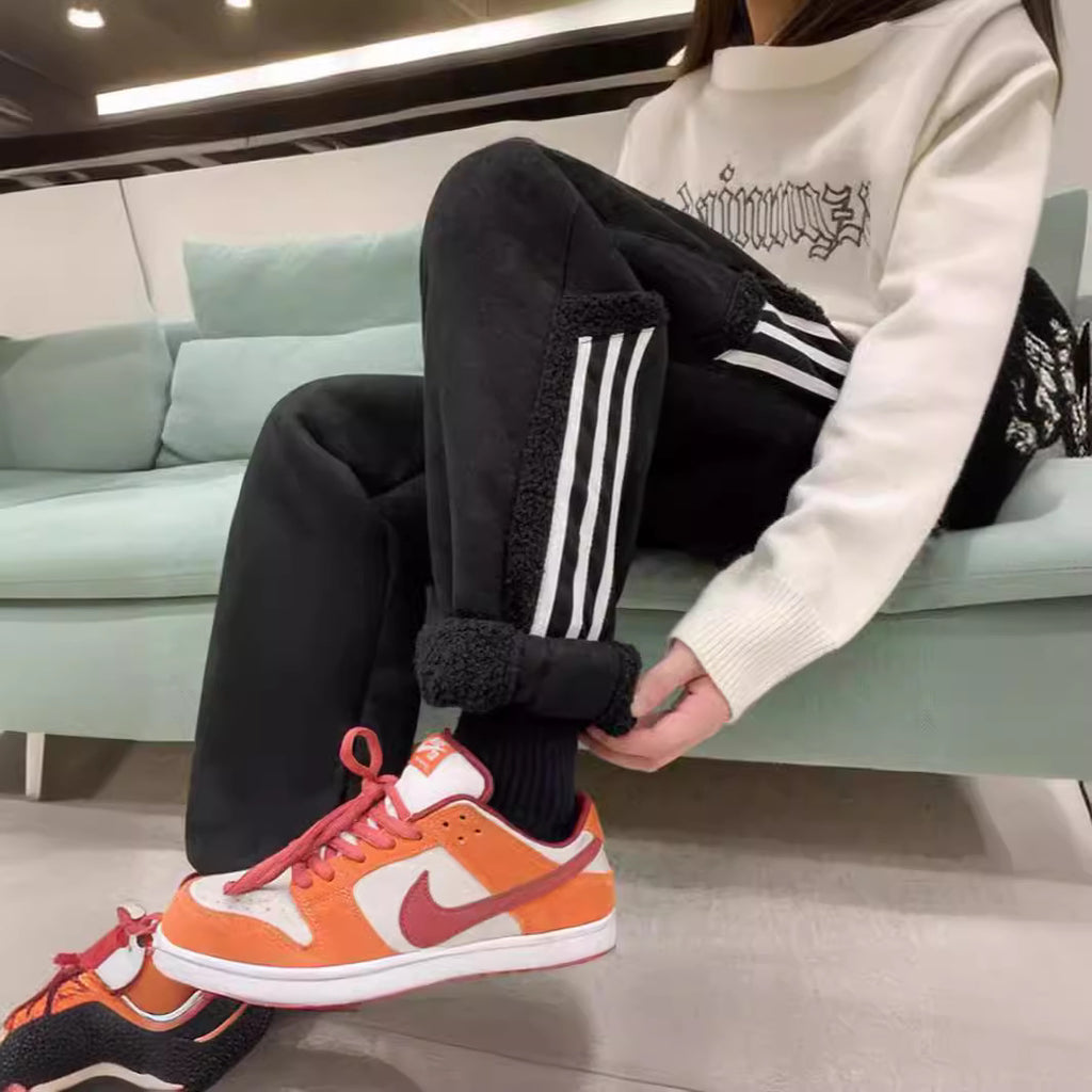 Men’s Striped Color-Block Fleece-Lined Jogger Pants – Autumn Winter Ankle-Fit Trousers