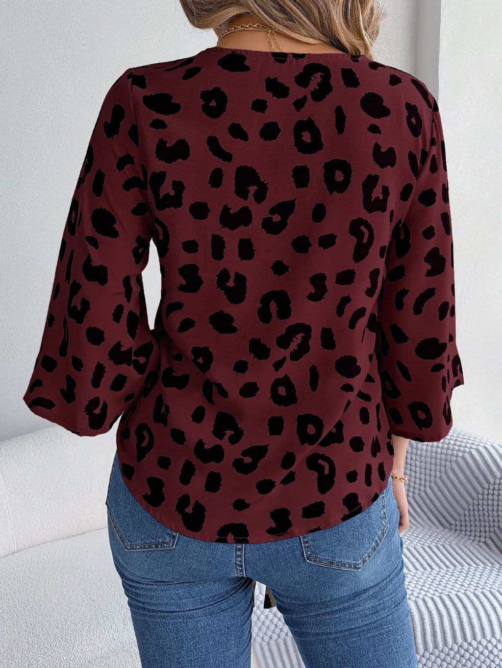 Women’s Leopard Print Tie Front Chiffon Blouse – Casual Animal Print Fashion Top