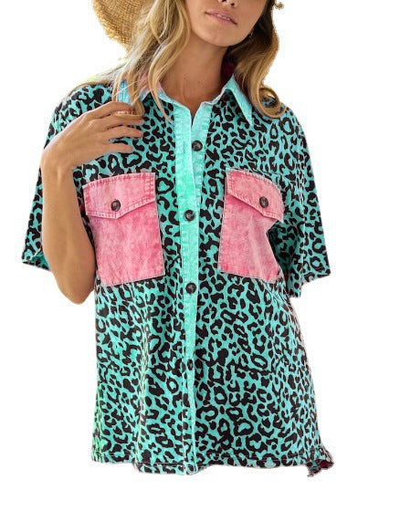 Womens Leopard-print Patchwork With Pockets And Print
