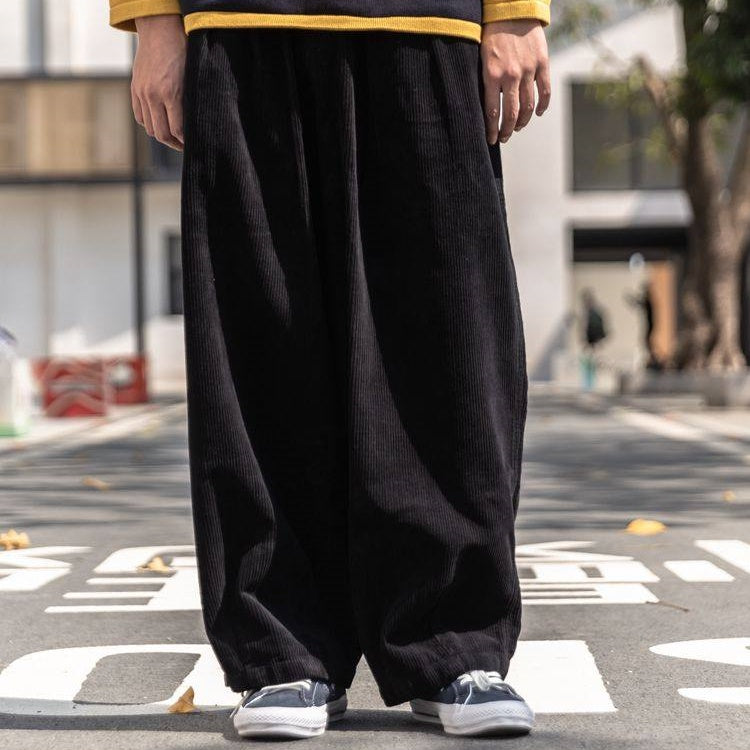 Men’s Retro Corduroy Cargo Pants – Wide Leg Autumn Winter Trousers