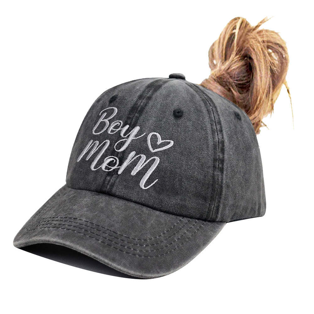 Boy Mom Ponytail Hat For Women, Mothers Day Birthday Mama Gifts, Adjustable Embroidered Cotton Ponytail Baseball Cap