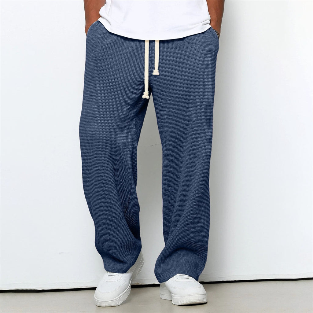 Mens Relaxed-fit Waffle-knit Wide-leg Athleisure Pants