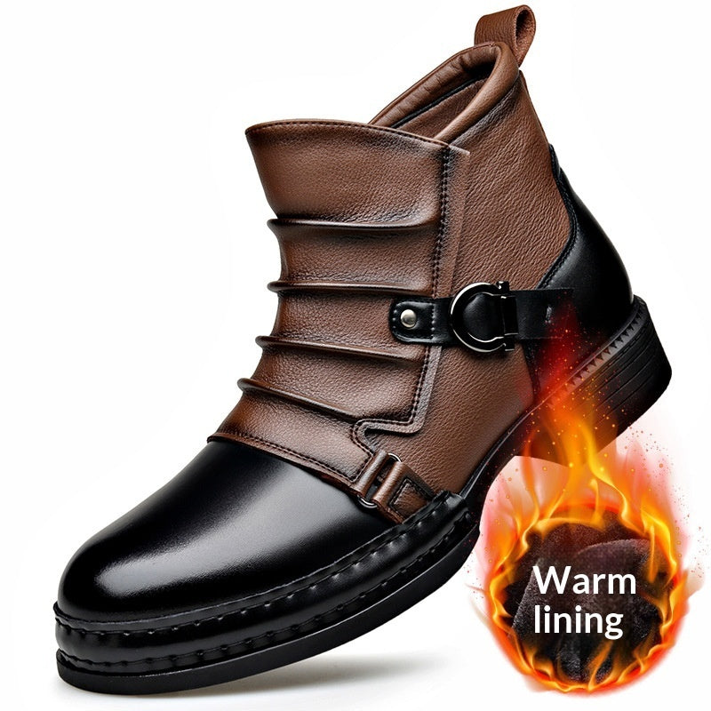 Mens British-style Retro Fleece-Lined Thermal Boots With Side Zipper