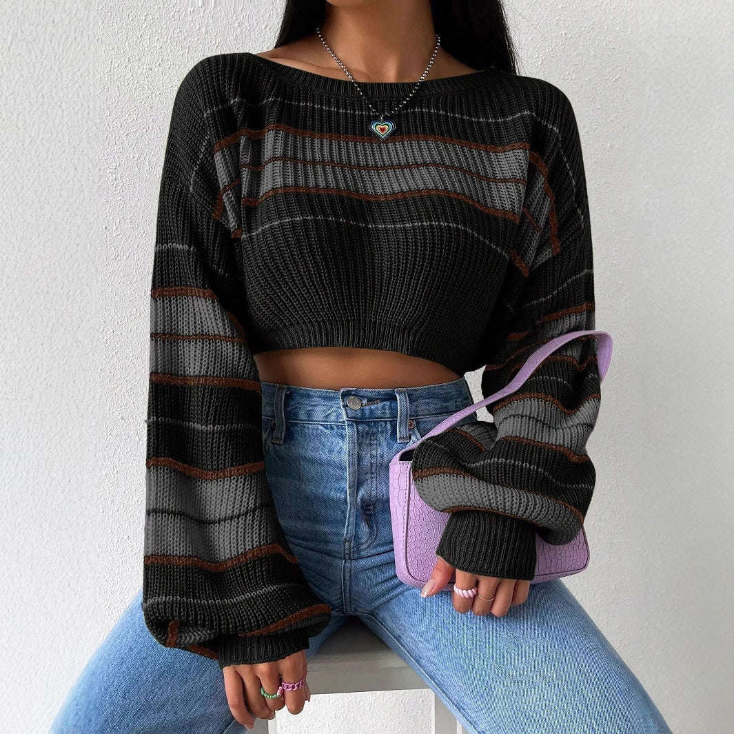 Knitted Contrast Color Striped Loose All-match Long Sleeve PLAYAAS CULTURE 