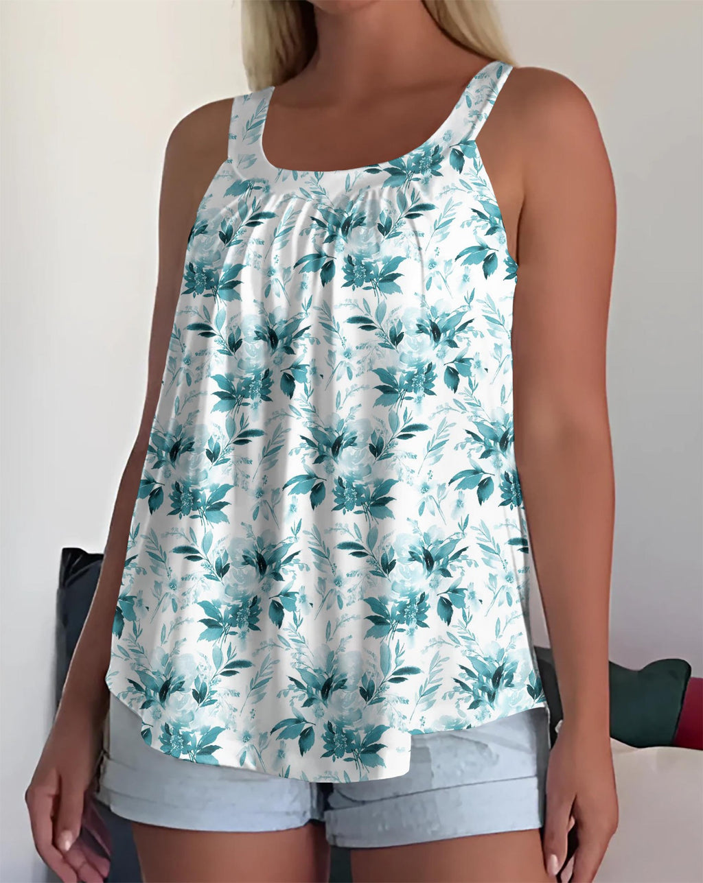 Womens Strappy Casual Sleeveless Tank Top With 3D Digital Graffiti Print